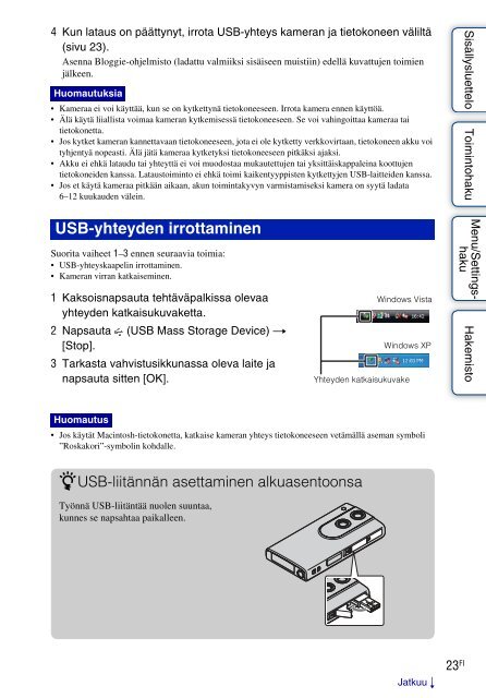 Sony MHS-FS3 - MHS-FS3 Istruzioni per l'uso Finlandese