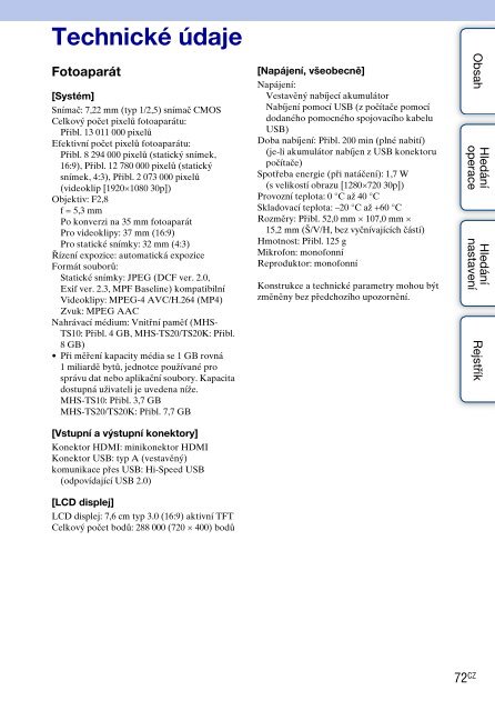 Sony MHS-TS10 - MHS-TS10 Istruzioni per l'uso Ceco