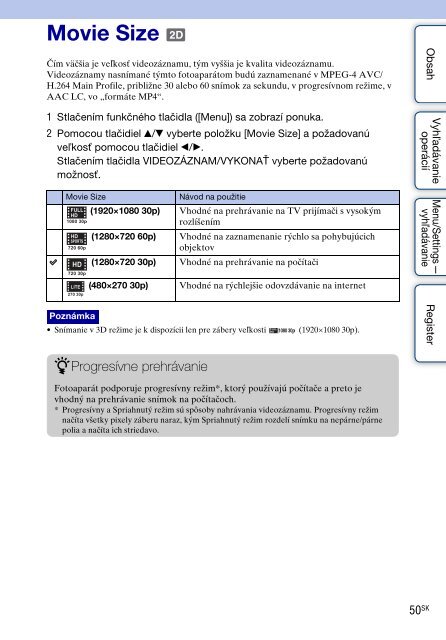 Sony MHS-FS3K - MHS-FS3K Istruzioni per l'uso Slovacco