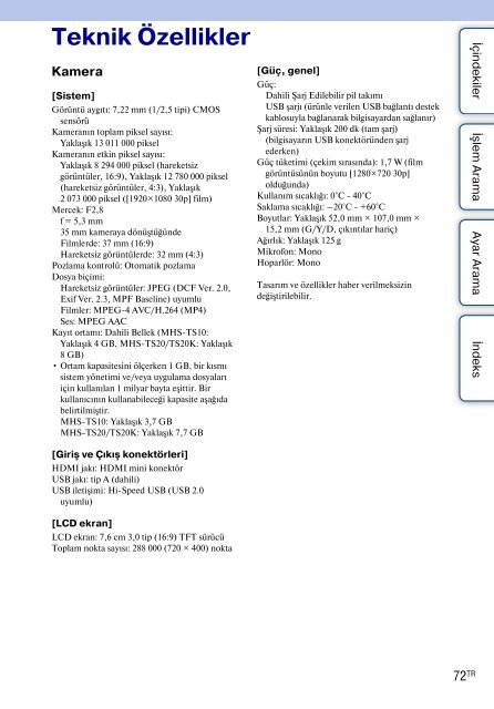 Sony MHS-TS20K - MHS-TS20K Istruzioni per l'uso Turco