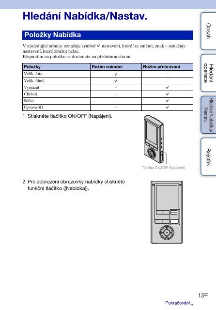 Sony MHS-FS3 - MHS-FS3 Istruzioni per l'uso Ceco
