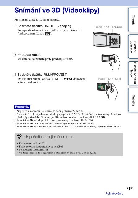 Sony MHS-FS3 - MHS-FS3 Istruzioni per l'uso Ceco