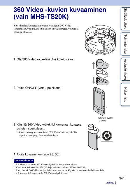 Sony MHS-TS20K - MHS-TS20K Istruzioni per l'uso Finlandese