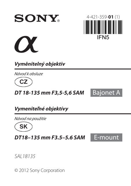 Sony SAL18135 - SAL18135 Istruzioni per l'uso Slovacco