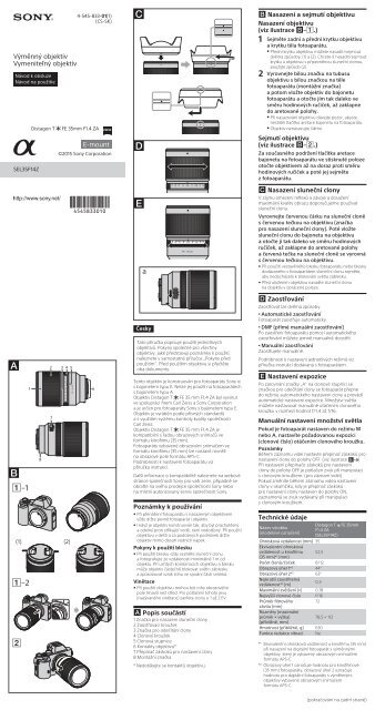 Sony SEL35F14Z - SEL35F14Z Istruzioni per l'uso Ceco