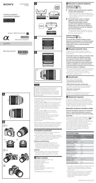 Sony SEL35F14Z - SEL35F14Z Istruzioni per l'uso Slovacco