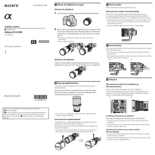 Sony SAL500F40G - SAL500F40G Istruzioni per l'uso Norvegese