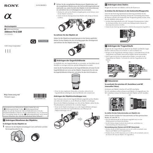 Sony SAL500F40G - SAL500F40G Istruzioni per l'uso Tedesco