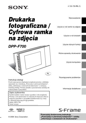 Sony DPP-F700 - DPP-F700 Istruzioni per l'uso Polacco