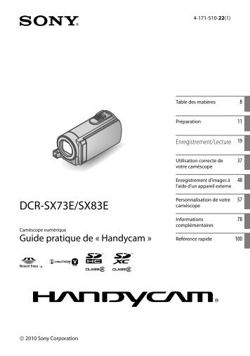 Sony DCR-SX73E - DCR-SX73E Istruzioni per l'uso Francese