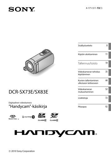 Sony DCR-SX73E - DCR-SX73E Istruzioni per l'uso Finlandese