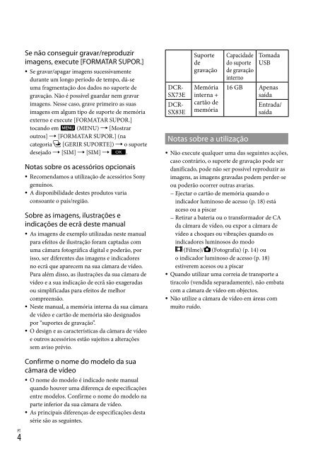 Sony DCR-SX73E - DCR-SX73E Istruzioni per l'uso Portoghese