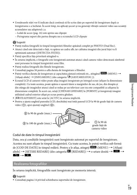 Sony DCR-SX73E - DCR-SX73E Istruzioni per l'uso Rumeno