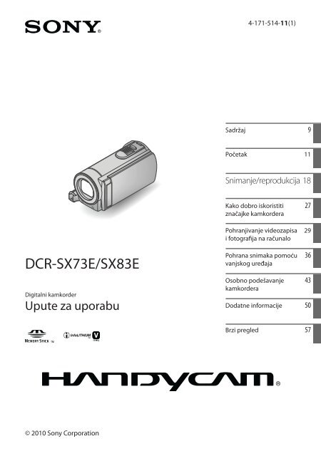Sony DCR-SX73E - DCR-SX73E Istruzioni per l'uso Croato