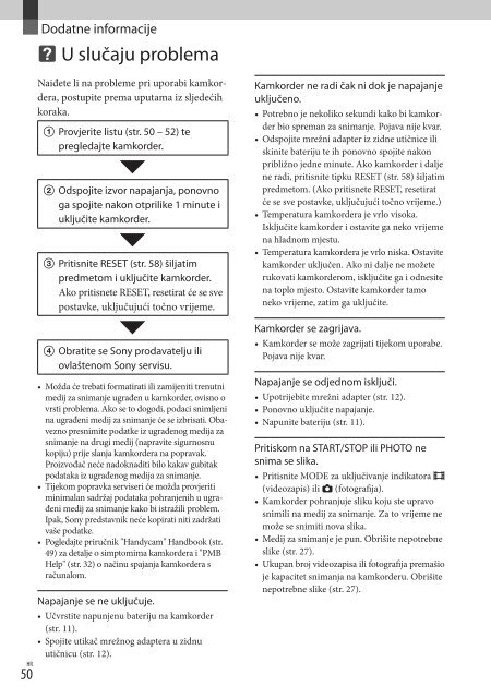 Sony DCR-SX73E - DCR-SX73E Istruzioni per l'uso Croato