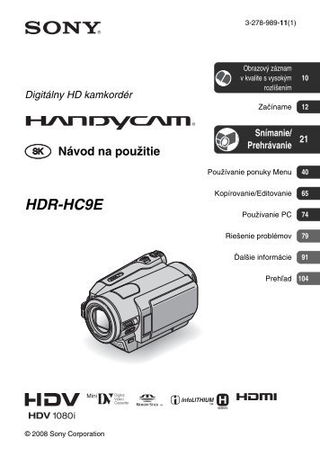 Sony HDR-HC9E - HDR-HC9E Istruzioni per l'uso Slovacco