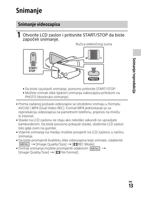 Sony HDR-CX620 - HDR-CX620 Istruzioni per l'uso Croato