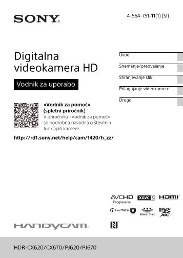 Sony HDR-CX620 - HDR-CX620 Istruzioni per l'uso Sloveno