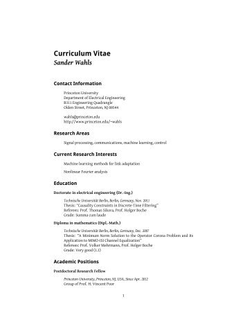 Curriculum Vitae Sander Wahls - Princeton University