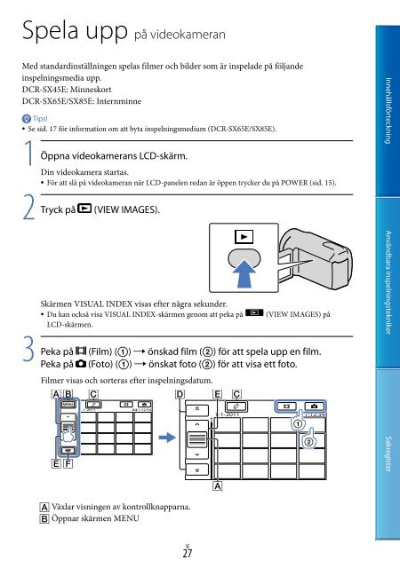 Sony DCR-SX45E - DCR-SX45E Istruzioni per l'uso Svedese