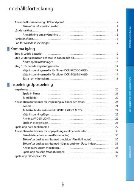 Sony DCR-SX45E - DCR-SX45E Istruzioni per l'uso Svedese