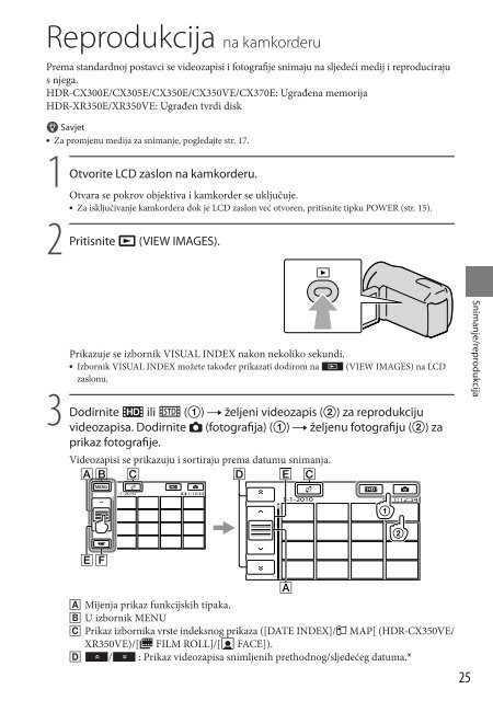 Sony HDR-XR350E - HDR-XR350E Istruzioni per l'uso Croato