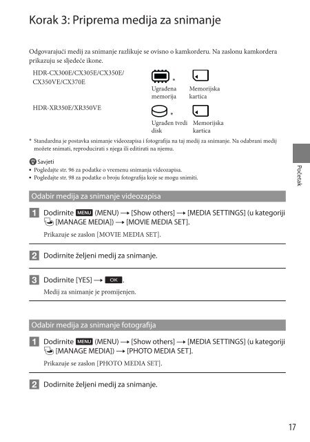 Sony HDR-XR350E - HDR-XR350E Istruzioni per l'uso Croato