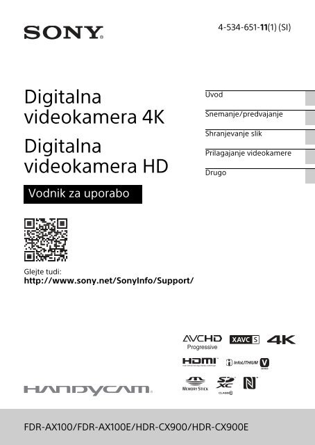Sony HDR-CX900E - HDR-CX900E Istruzioni per l'uso Sloveno