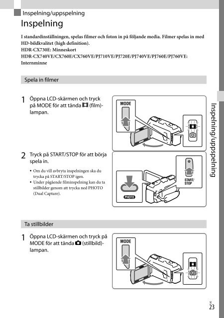 Sony HDR-CX730E - HDR-CX730E Istruzioni per l'uso Finlandese