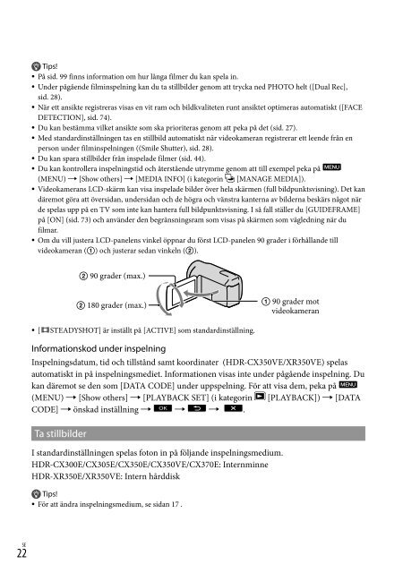 Sony HDR-XR350E - HDR-XR350E Istruzioni per l'uso Svedese