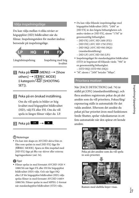 Sony HDR-XR350E - HDR-XR350E Istruzioni per l'uso Svedese