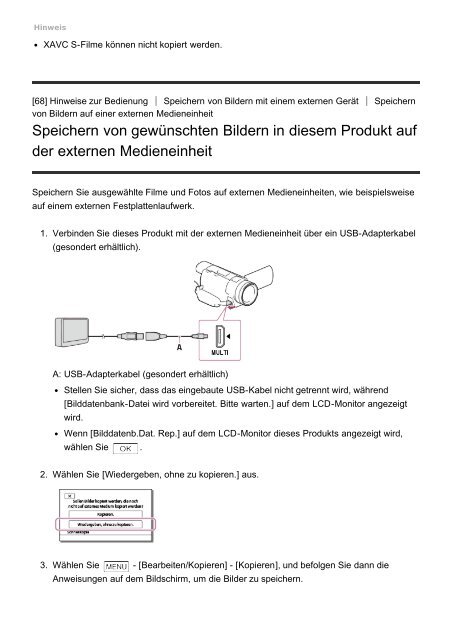 Sony HDR-CX900E - HDR-CX900E Guida (Versione stampabile) Tedesco