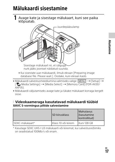 Sony FDR-AXP33 - FDR-AXP33 Istruzioni per l'uso Estone