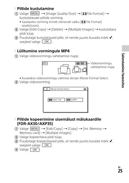 Sony FDR-AXP33 - FDR-AXP33 Istruzioni per l'uso Estone