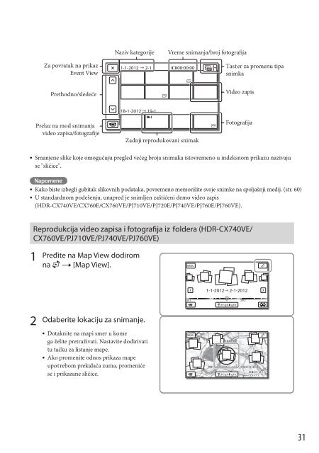 Sony HDR-CX730E - HDR-CX730E Istruzioni per l'uso Serbo