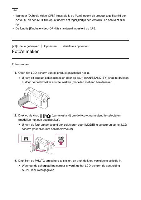 Sony FDR-AXP33 - FDR-AXP33 Guida Olandese