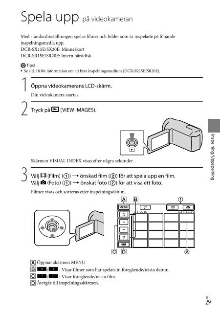 Sony DCR-SX15E - DCR-SX15E Istruzioni per l'uso Svedese