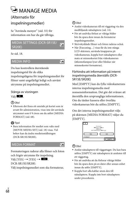 Sony DCR-SX15E - DCR-SX15E Istruzioni per l'uso Svedese