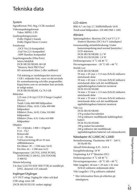 Sony DCR-SX15E - DCR-SX15E Istruzioni per l'uso Danese