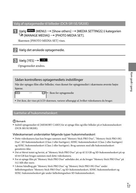 Sony DCR-SX15E - DCR-SX15E Istruzioni per l'uso Danese