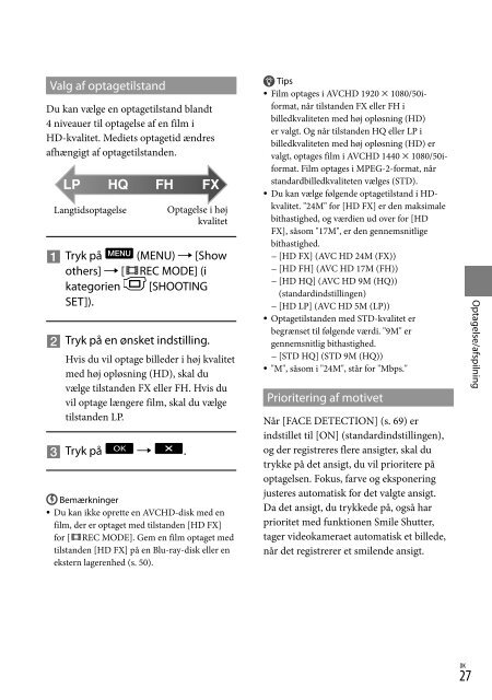 Sony HDR-CX150E - HDR-CX150E Istruzioni per l'uso Danese