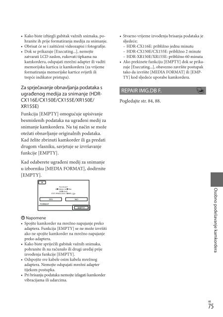 Sony HDR-CX150E - HDR-CX150E Istruzioni per l'uso Croato