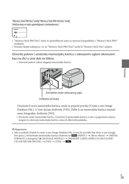 Sony HDR-CX150E - HDR-CX150E Istruzioni per l'uso Croato