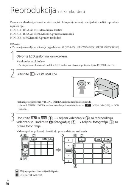 Sony HDR-CX150E - HDR-CX150E Istruzioni per l'uso Croato