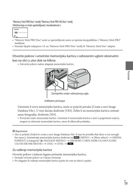 Sony HDR-CX150E - HDR-CX150E Istruzioni per l'uso Croato