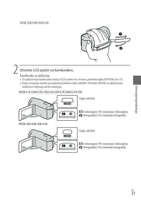 Sony HDR-CX150E - HDR-CX150E Istruzioni per l'uso Croato