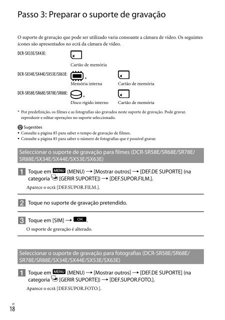 Sony DCR-SX53E - DCR-SX53E Istruzioni per l'uso Portoghese