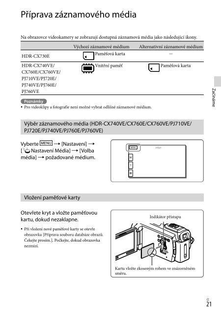 Sony HDR-CX760E - HDR-CX760E Istruzioni per l'uso Ceco