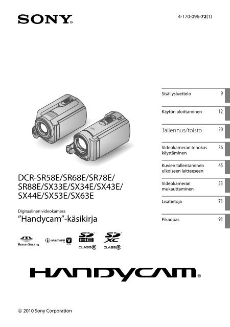 Sony DCR-SR78E - DCR-SR78E Istruzioni per l'uso Finlandese