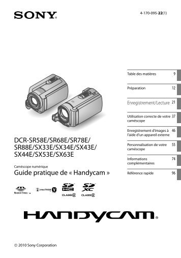 Sony DCR-SR78E - DCR-SR78E Istruzioni per l'uso Francese